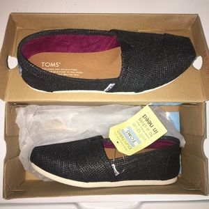TOMS classic black metallic burlap flats